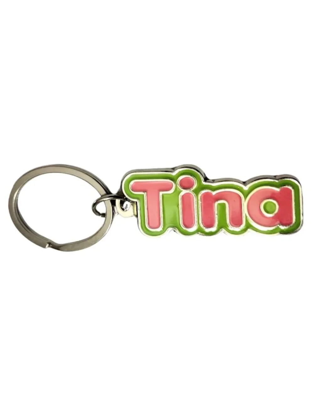 SWIBCO NW0T Pink & Green Galaxy Keychain Silver Metal Personalized Name TINA